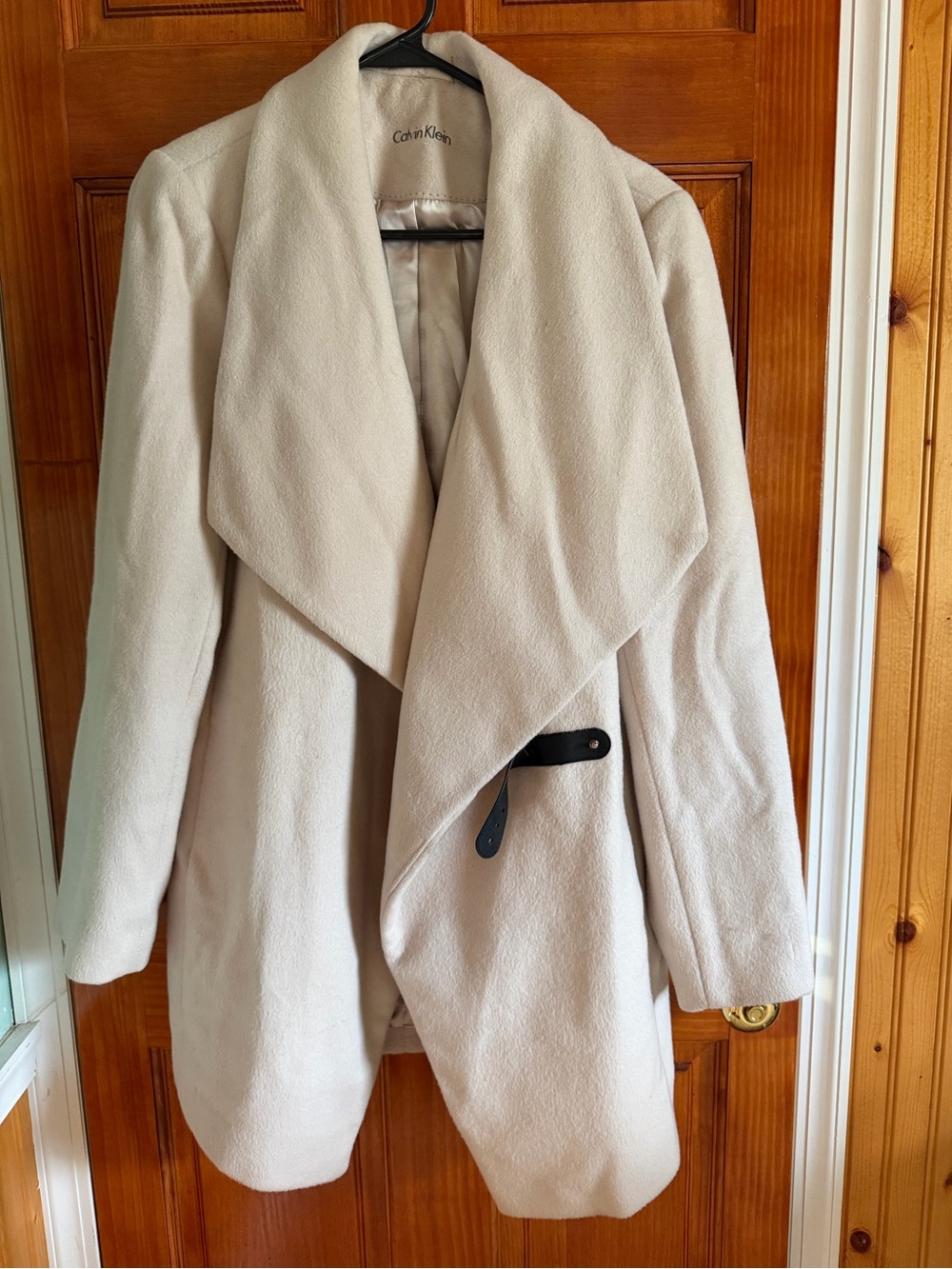 Calvin Klein Off-White Draped Wool-Blend Trench Coat